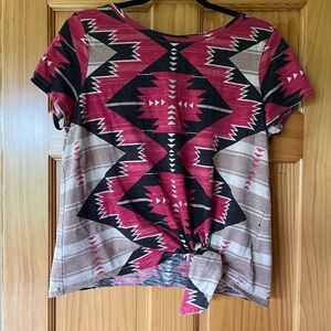 Ralph Lauren Red, Black & Tan Graphic Tie Front T-Shirt